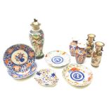 A selection of Oriental ceramics, comprising a garniture of three 20th century Chinese crackle glaze