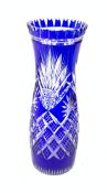 A Bohemian blue overlaid cut glass vase, H31.5cm.