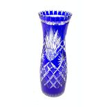 A Bohemian blue overlaid cut glass vase, H31.5cm.