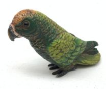A late 19th century/early 20th century cold painted bronze model of a parrot with variegated green p