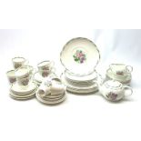 A Susie Cooper for Wedgwood Fragrance pattern tea service, comprising teapot, milk jug, open sucrier