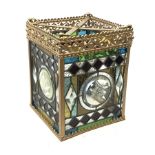 A Victorian style leaded stained glass hall lantern, with four panels detailed with clear and colour