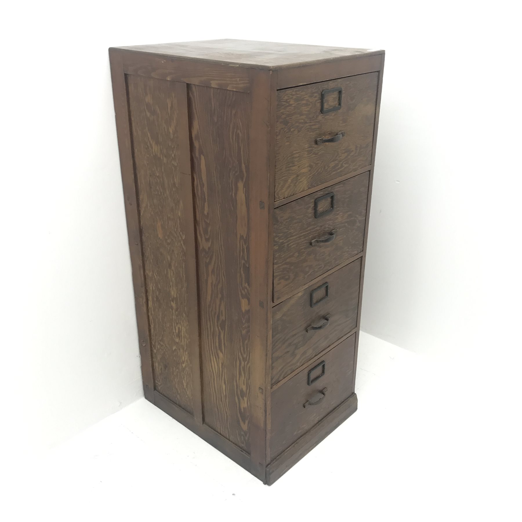 Vintage pine filing cabinet, four drawers, plinth base, W51cm, H131cm, D65cm - Image 3 of 6