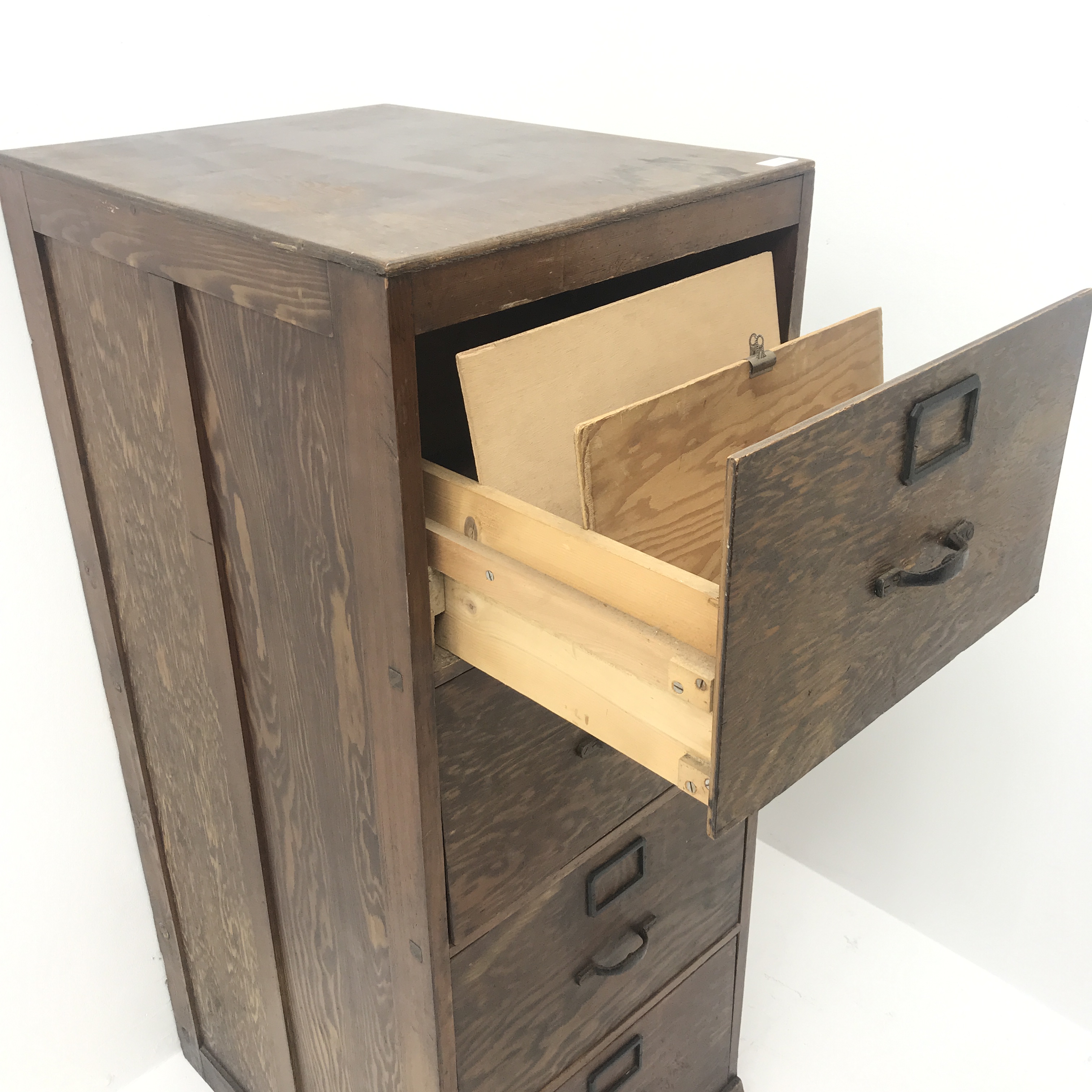 Vintage pine filing cabinet, four drawers, plinth base, W51cm, H131cm, D65cm - Image 6 of 6