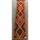 Old Suzri Kelim beige ground runner, geometric patterned field, 300cm x 67cm