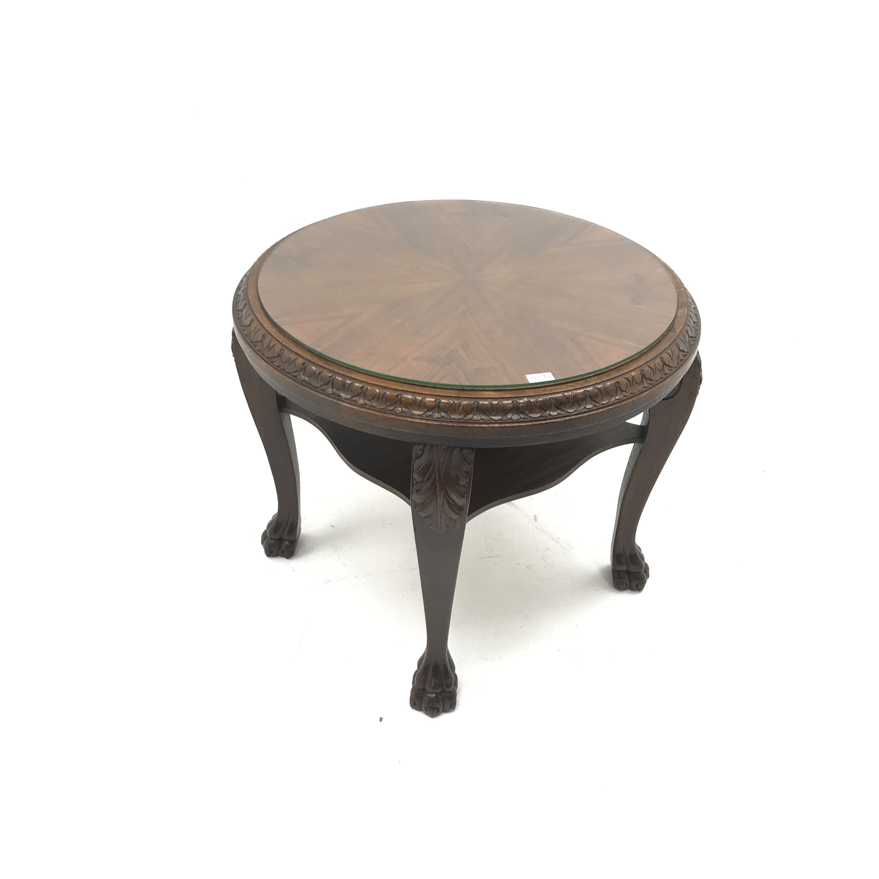 Georgian style walnut and oak occasional table, acanthus carved cabriole legs with hairy paw feet, D - Image 7 of 10