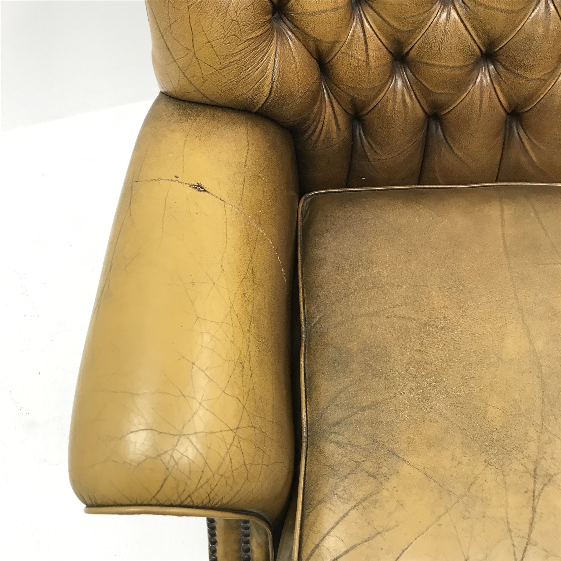 Pegasus three seat sofa upholstered in deeply buttoned antique brown leather, W185cm - Image 6 of 12