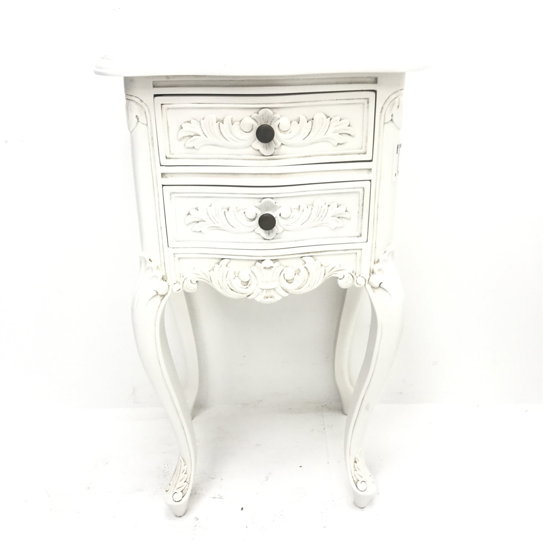 Pair French style two drawer bedside lamp chests, shaped top, two drawers, shell carved cabriole leg - Image 5 of 9