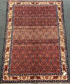 Hamadan red ground rug, repeating border and field, 194cm x 136cm