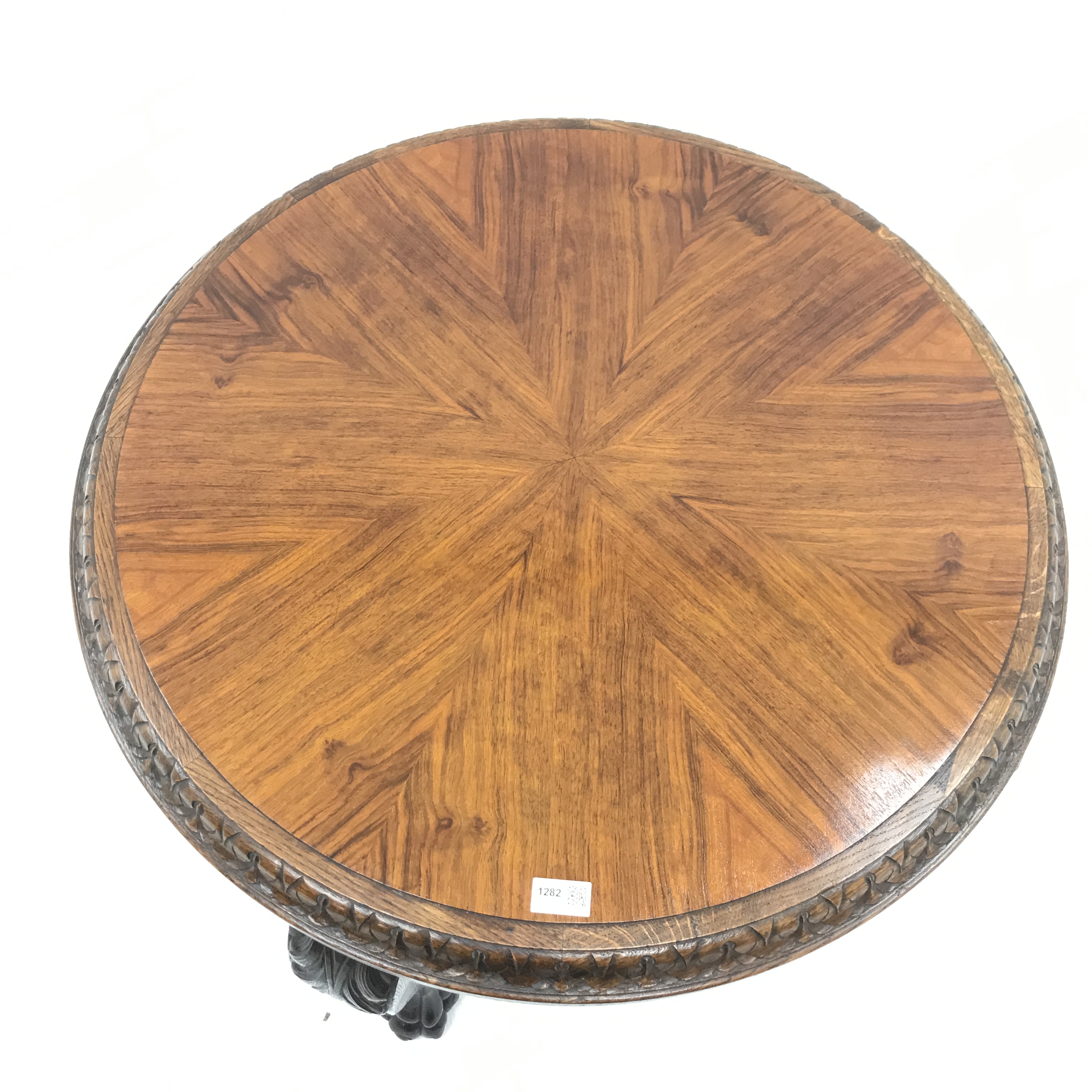 Georgian style walnut and oak occasional table, acanthus carved cabriole legs with hairy paw feet, D - Image 9 of 10