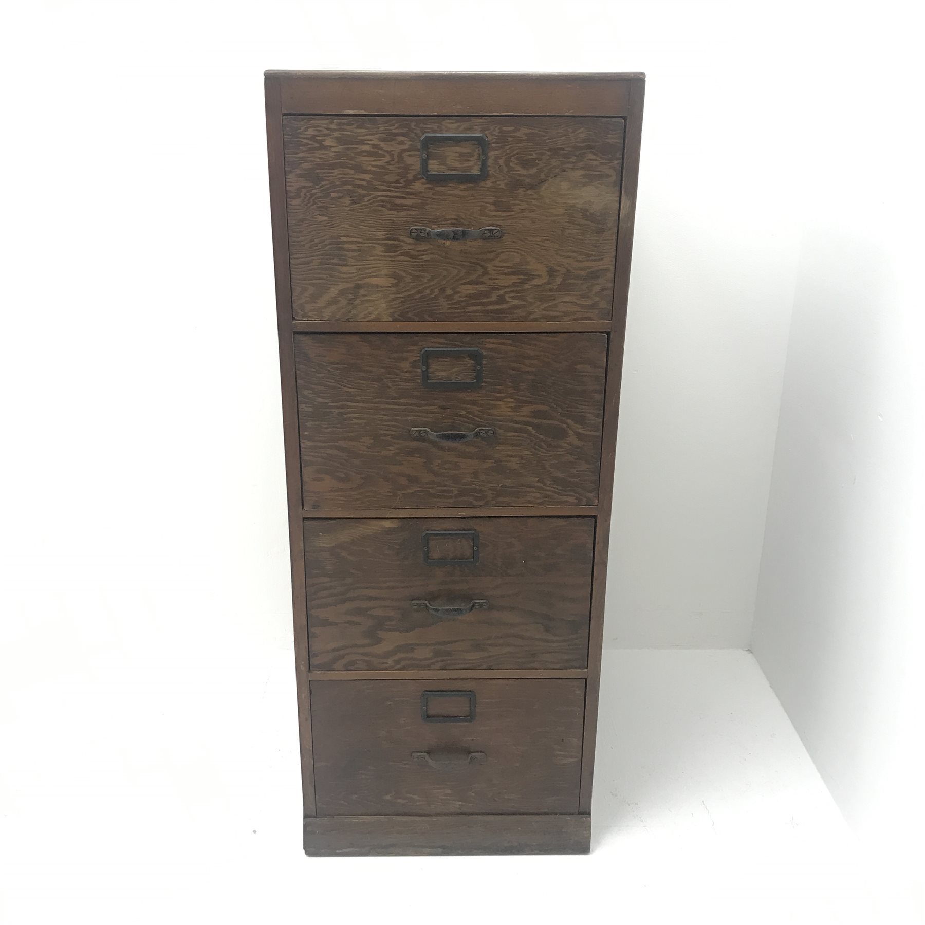 Vintage pine filing cabinet, four drawers, plinth base, W51cm, H131cm, D65cm - Image 2 of 6