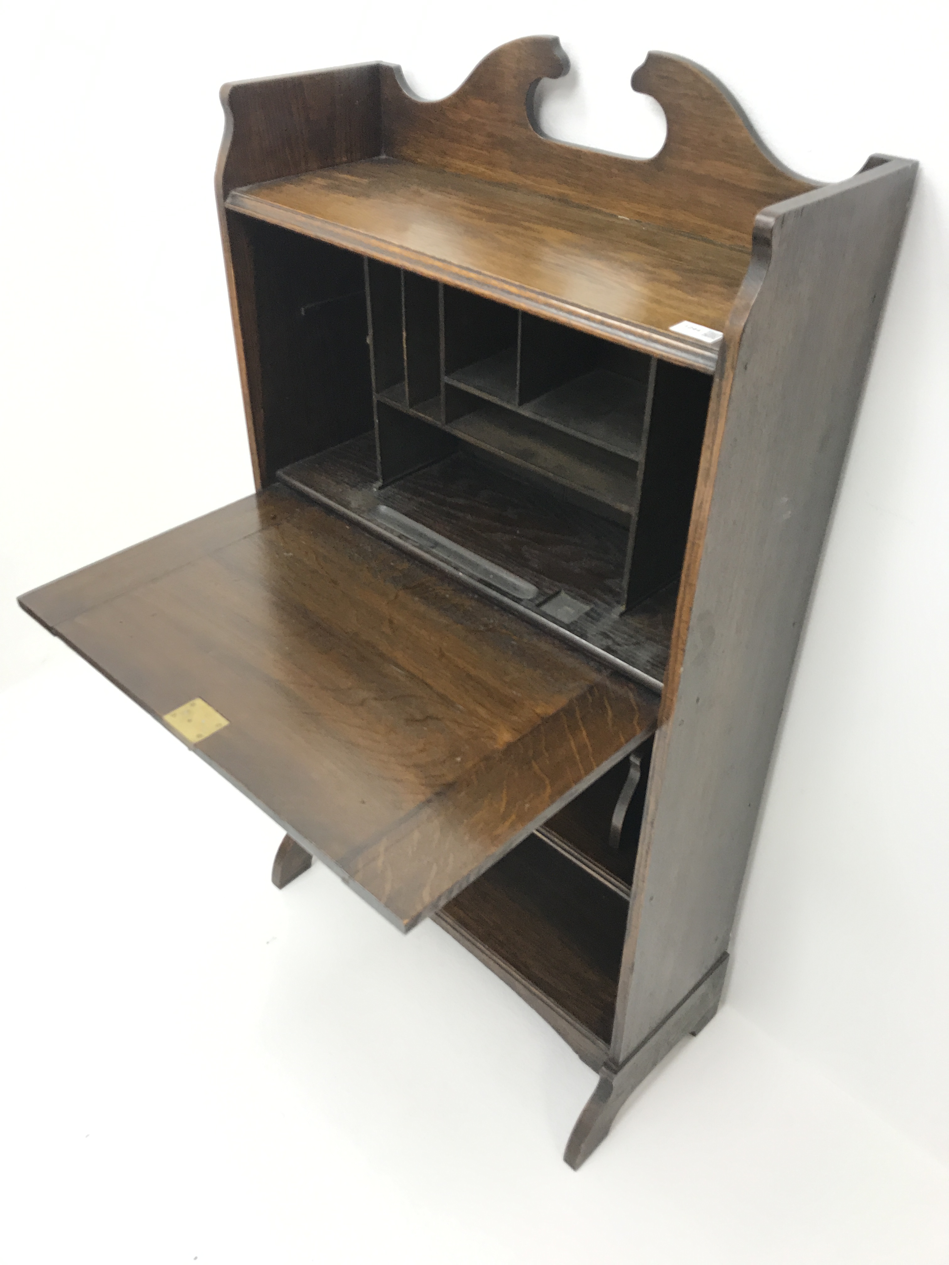 Art Nouveau period oak writing desk with decorative anodised strap hinges, retailed by Denby & Spink - Image 5 of 6