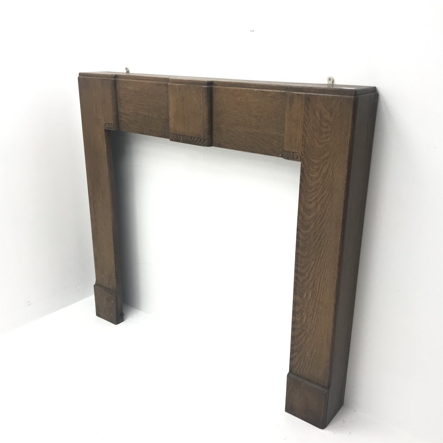 Early 20th century oak fire surround, W134cm, H125cm, D18cm - Image 2 of 8