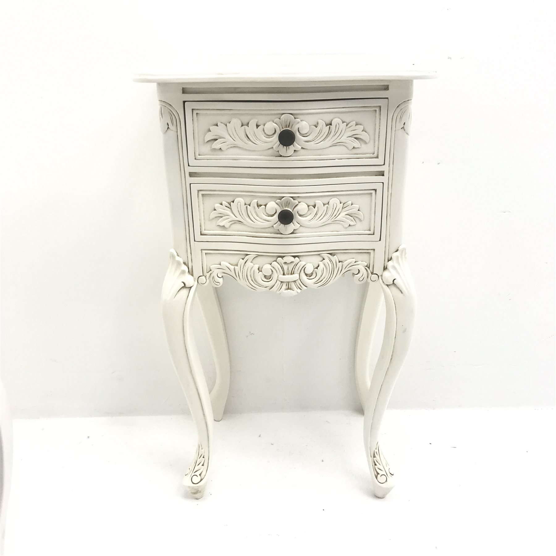 Pair French style two drawer bedside lamp chests, shaped top, two drawers, shell carved cabriole leg - Image 4 of 9