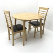 Beech circular drop leaf table, out splayed square tapering supports (D91cm, H75cm and two ladder ba