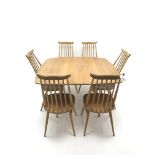 ercol light elm and beech drop leaf dining table (113cm x 124cm, H71cm), and set six ercol 'Windsor'