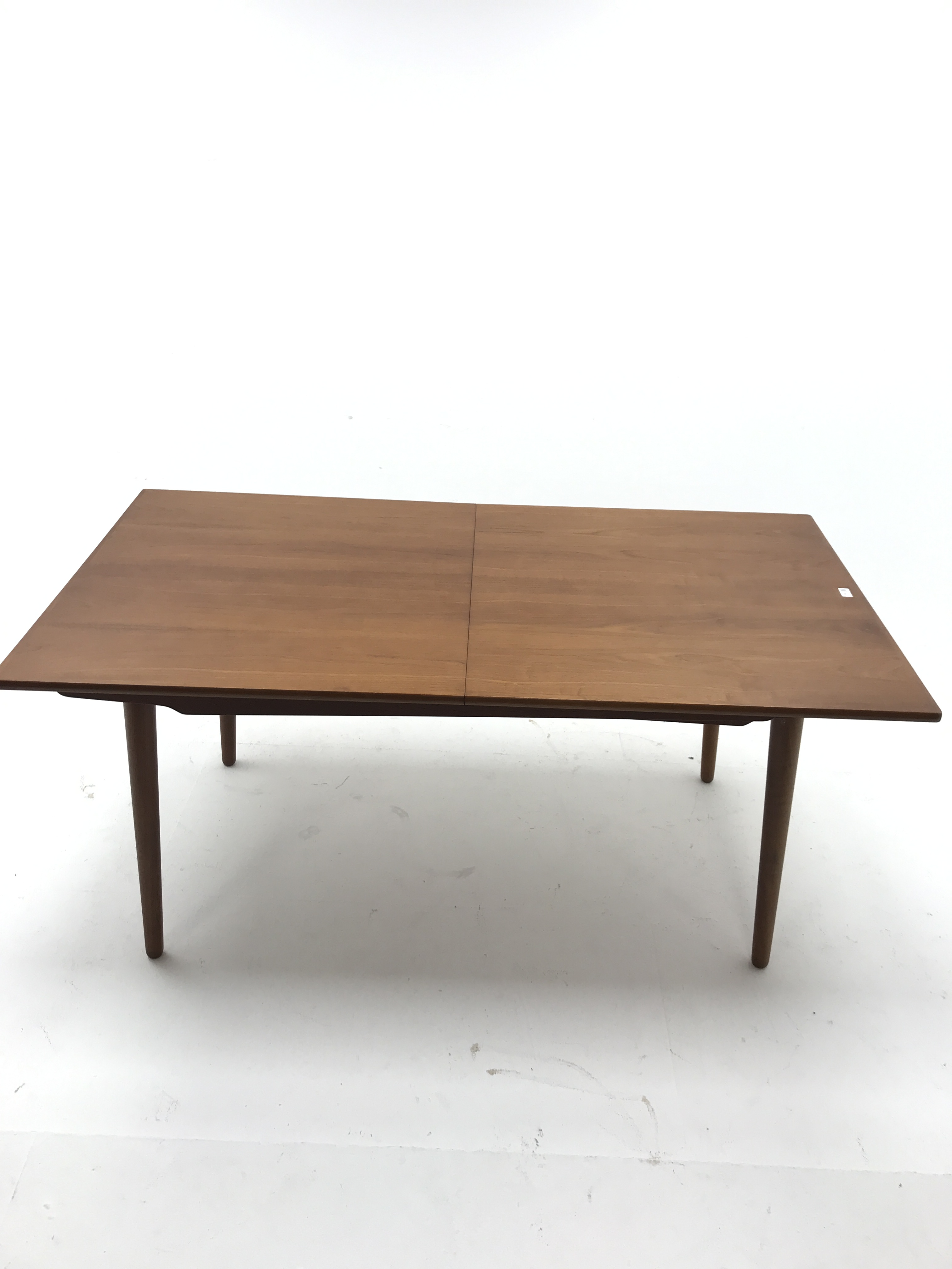 Danish teak extending dining table, single leaf, turned tapering out splayed supports (W210cm extend - Image 13 of 16