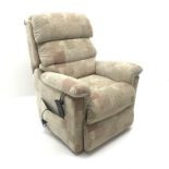 La-Z-Boy electric riser/recliner, upholstered in a patterned beige fabric, W88cm