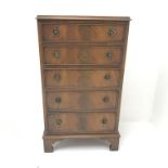 Regency style mahogany bow front chest, five graduating drawers, bracket shaped supports, W54cm, H93