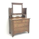 Edwardian walnut dressing chest fitted with two short and two long drawers and swing mirror, W107cm,
