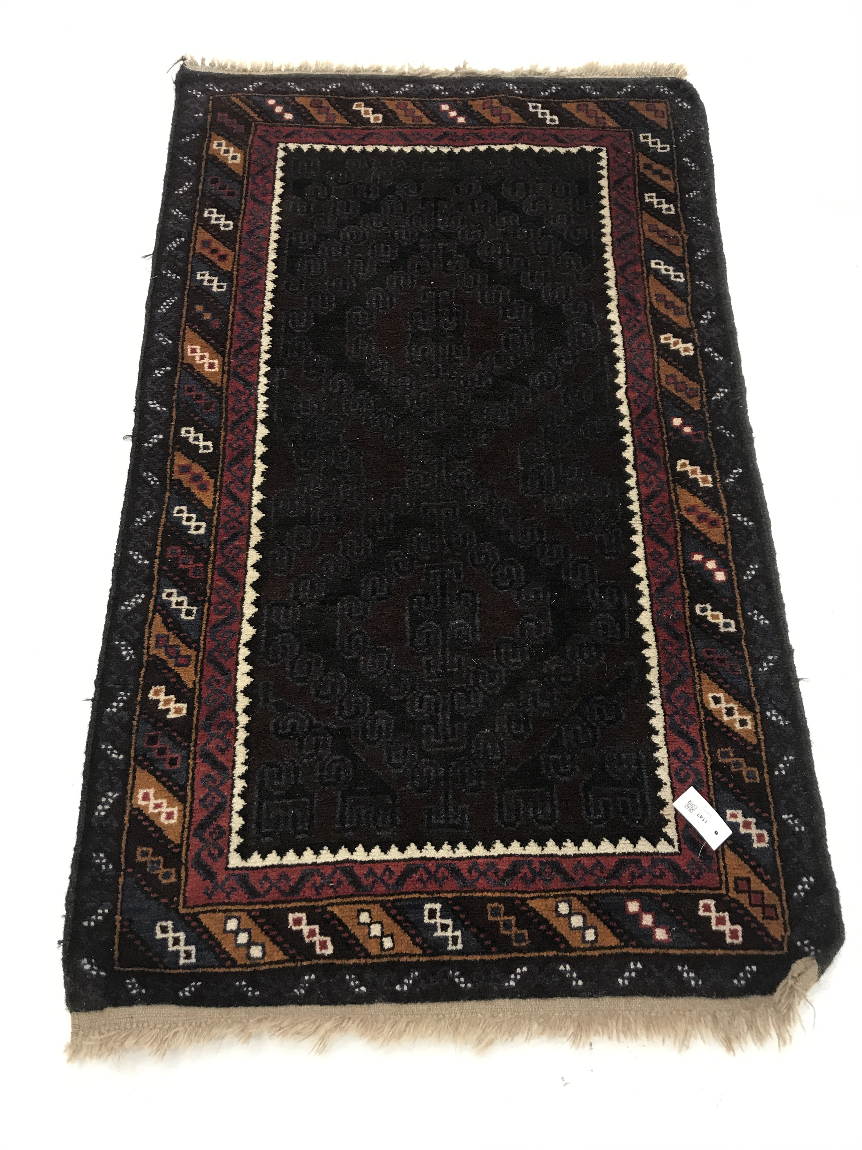 Kashmir blue ground rug, repeating border, 145cm x 89cm