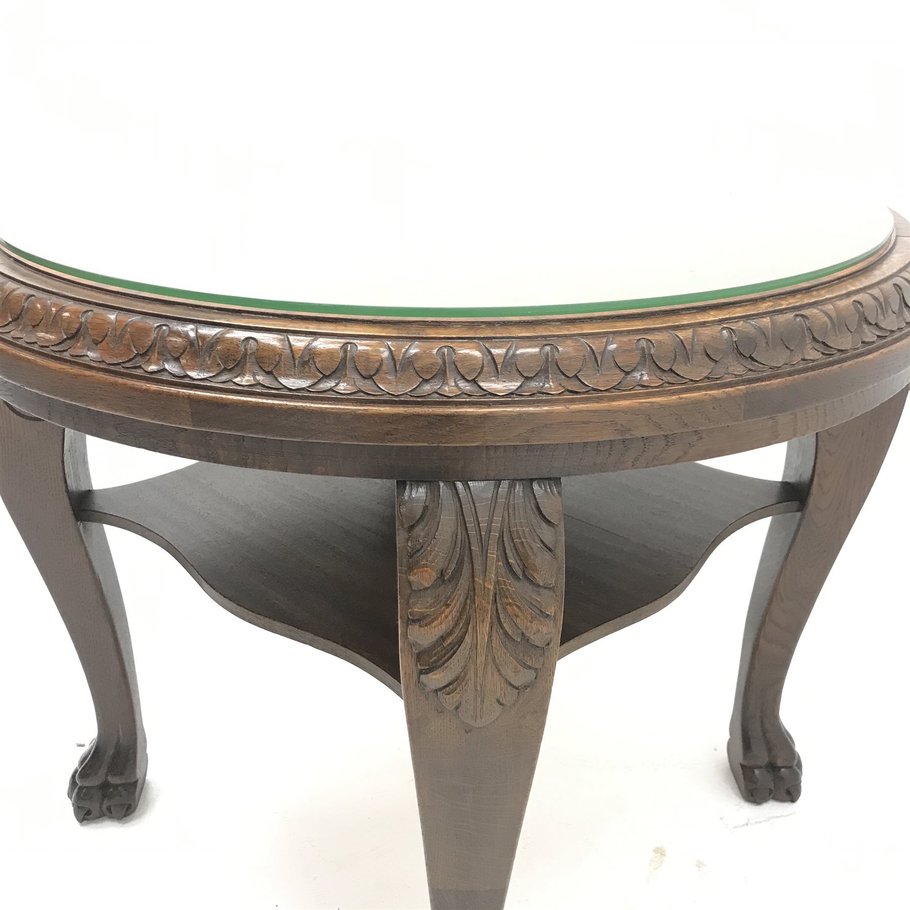 Georgian style walnut and oak occasional table, acanthus carved cabriole legs with hairy paw feet, D - Image 4 of 10