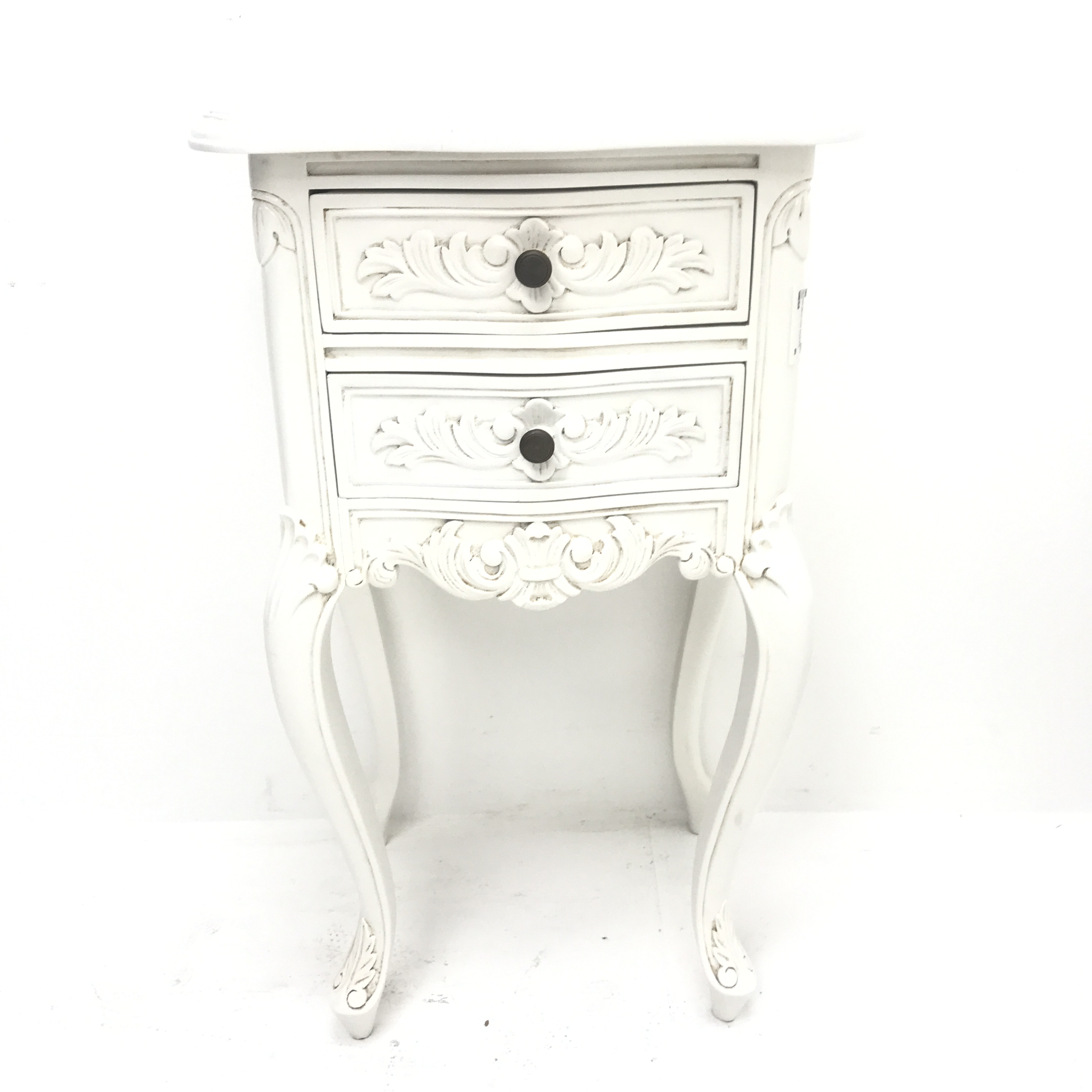 Pair French style two drawer bedside lamp chests, shaped top, two drawers, shell carved cabriole leg - Image 9 of 9