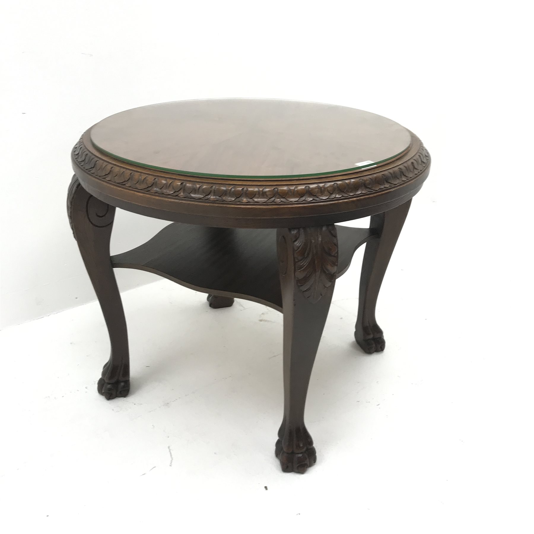 Georgian style walnut and oak occasional table, acanthus carved cabriole legs with hairy paw feet, D - Image 6 of 10