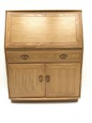 ercol light elm bureau, sloped fall front above drawer and double cupboard, W92cm, H115cm, D45cm