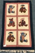 Kashmiri hand stitched wool chain beige ground rug decorated with teddy bears, 147cm x 89cm
