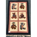 Kashmiri hand stitched wool chain beige ground rug decorated with teddy bears, 147cm x 89cm