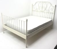 Victorian style cream metal 4'6 double bedstead with mattress, W148cm, H132cm, L207cm