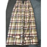 Pair beige ground thermal lined curtains with chequered pattern, W260cm, Drop - 223cm