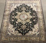 Fine Tabriz beige ground rug, repeating border, central medallion, 350 kpsi, 197cm x 143cm