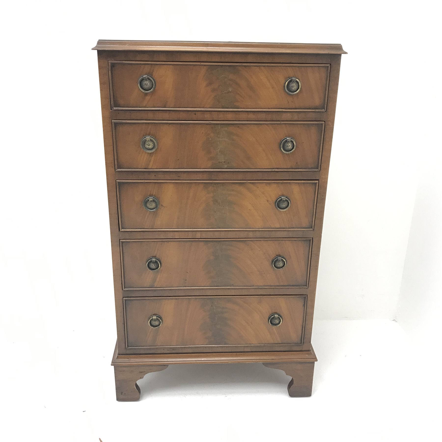 Regency style mahogany bow front chest, five graduating drawers, bracket shaped supports, W54cm, H93 - Image 2 of 6