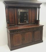 Late Victorian mahogany mirror back sideboard, projecting cornice, egg and dart detailing, moulded t