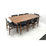 Danish teak extending dining table, single leaf, turned tapering out splayed supports (W210cm extend