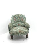 Victorian nursing chair upholstered in a Sanderson William Morris fabric Arbutus, turned supports, W