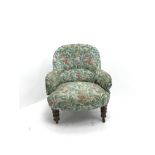 Victorian nursing chair upholstered in a Sanderson William Morris fabric Arbutus, turned supports, W
