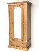 Solid pine single wardrobe with mirrored door, W99cm, H206cm, D59cm