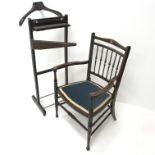 Edwardian inlaid mahogany armchair with turned spindle back, upholstered seat (W55cm) and a 20th cen