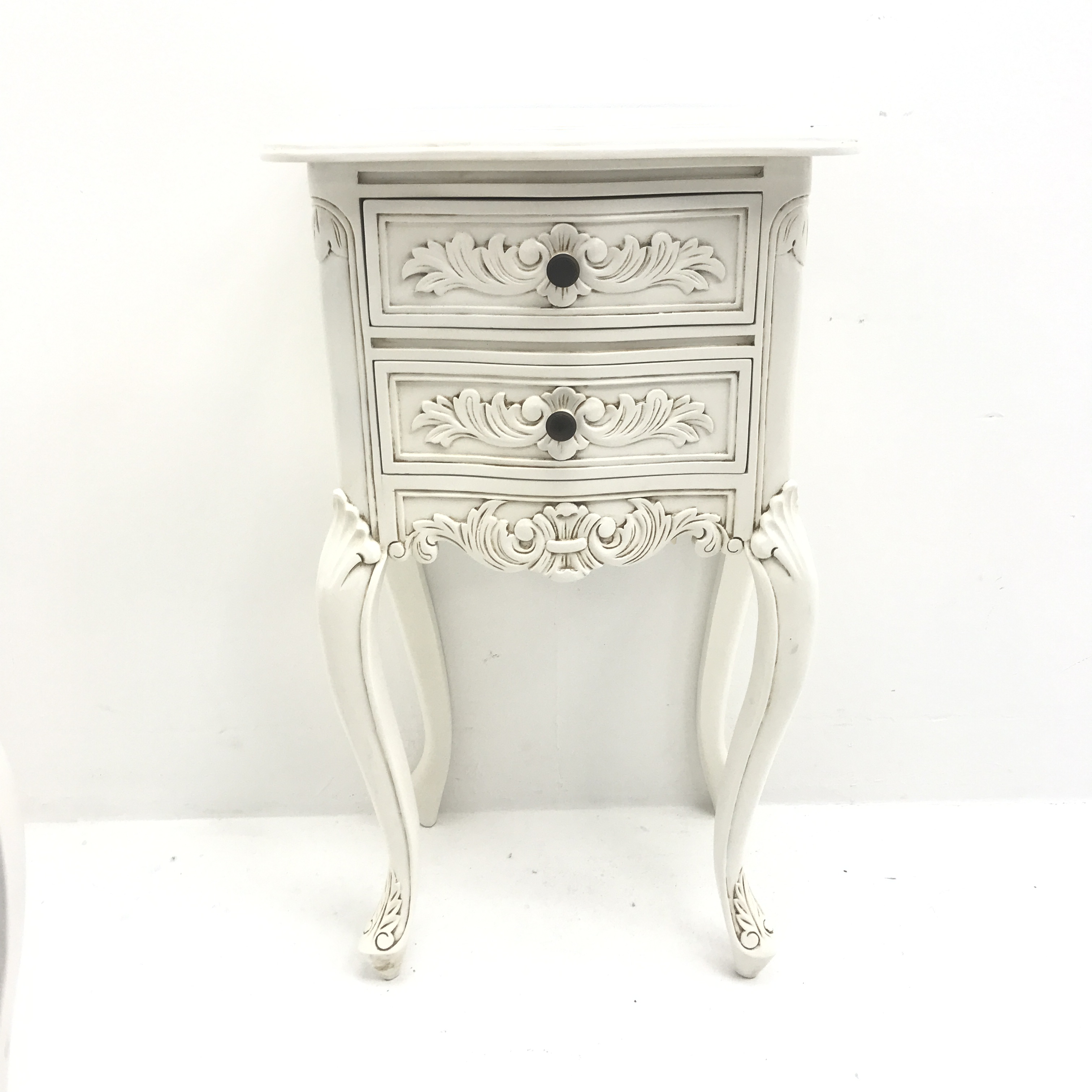 Pair French style two drawer bedside lamp chests, shaped top, two drawers, shell carved cabriole leg - Image 8 of 9