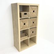 Ash eight cube storage box unit with six wicker storage units, W79cm, H150cm, D40cm