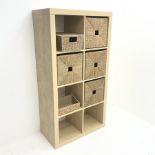 Ash eight cube storage box unit with six wicker storage units, W79cm, H150cm, D40cm