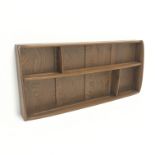 Ercol elm Golden dawn two tier wall hanging plate rack, W107cm, H49cm, D13cm