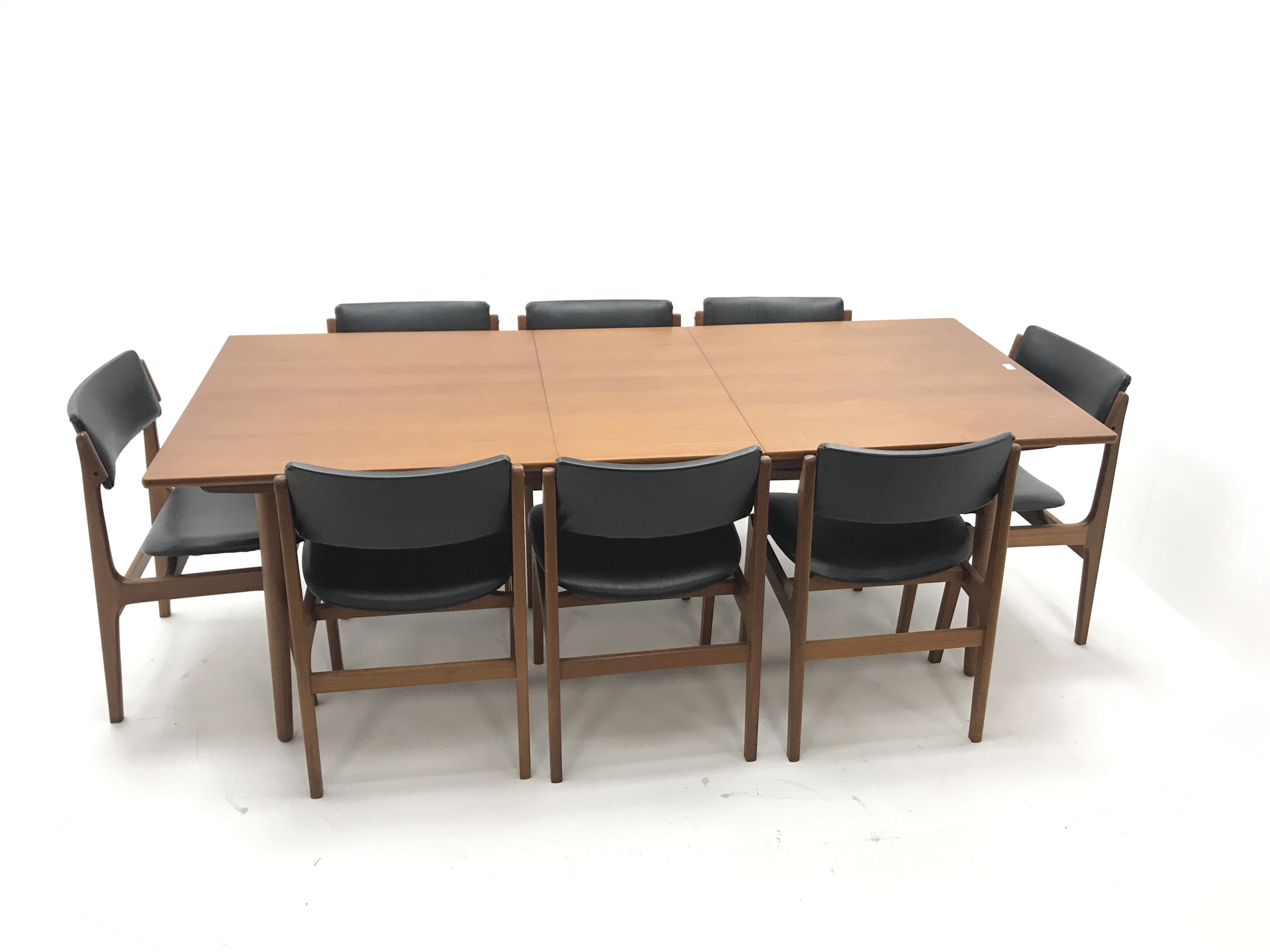 Danish teak extending dining table, single leaf, turned tapering out splayed supports (W210cm extend - Image 10 of 16