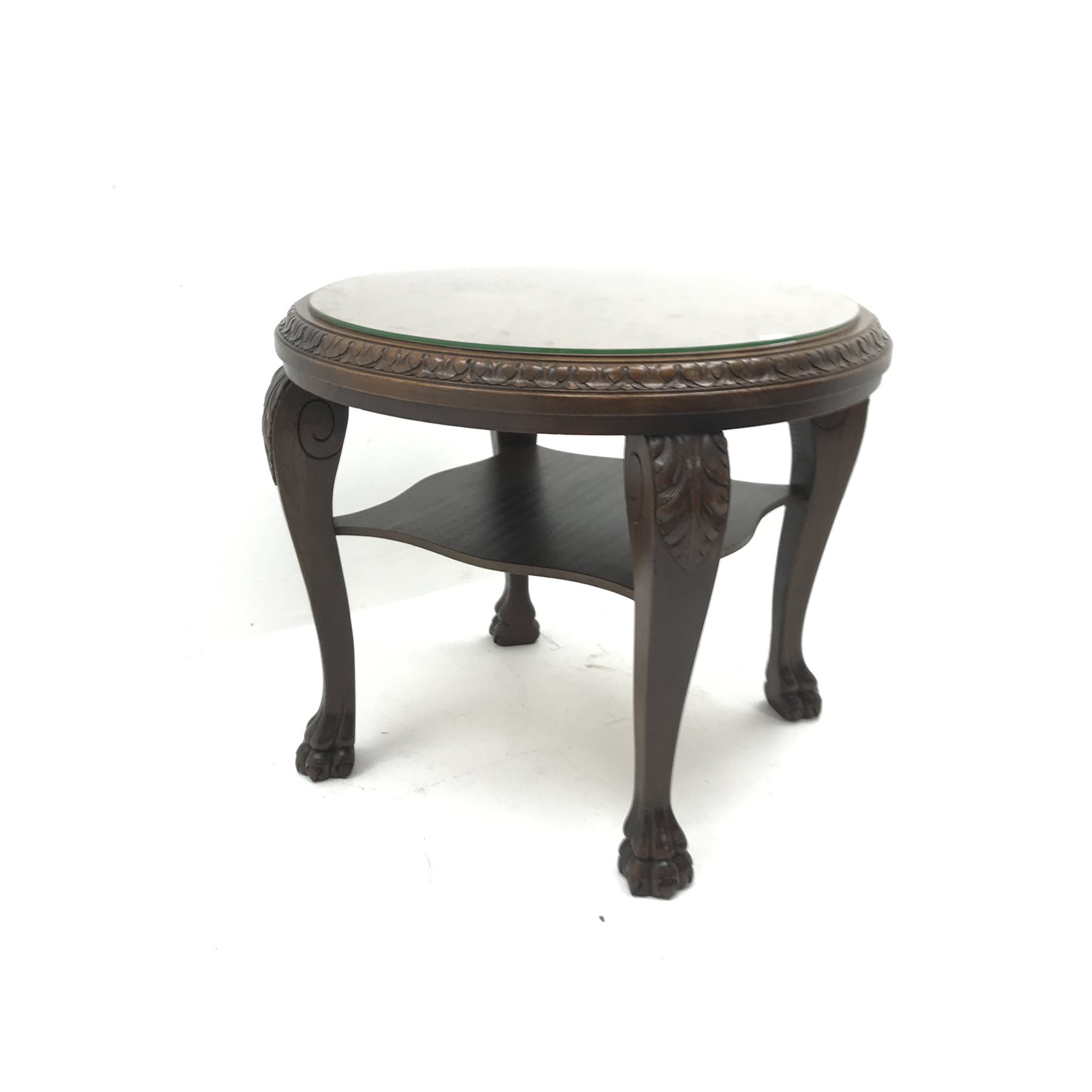 Georgian style walnut and oak occasional table, acanthus carved cabriole legs with hairy paw feet, D - Image 2 of 10