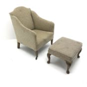 Edwardian armchair upholstered in a beige patterned fabric, square tapering supports (W64cm) and a s