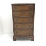 Regency style mahogany bow front chest, five graduating drawers, bracket shaped supports, W54cm, H93