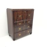 19th century figured mahogany secretaire chest, fall front enclosing fitted interior, three gradatin